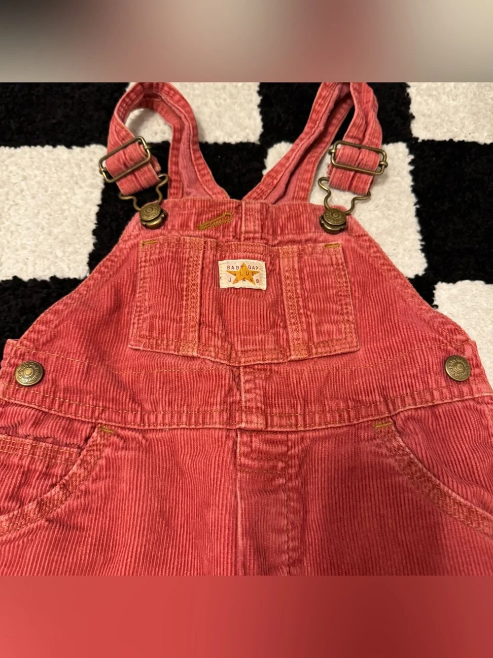 Vintage Baby Gap Blue Jeans Red Corduroy Overalls Size 12-18 M